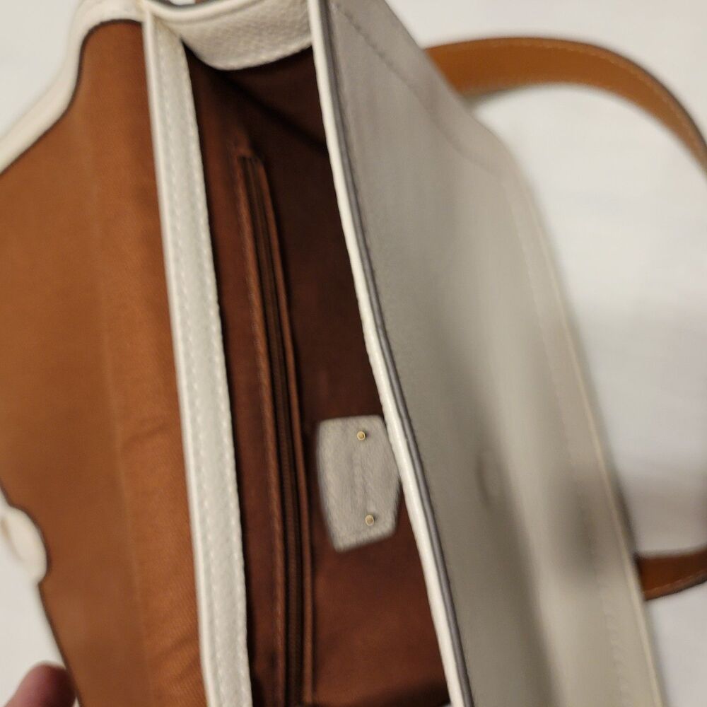 Fossil Medium Leather White Tan Beige Shoulder Crossbody Purse Bag - Picture 9 of 14